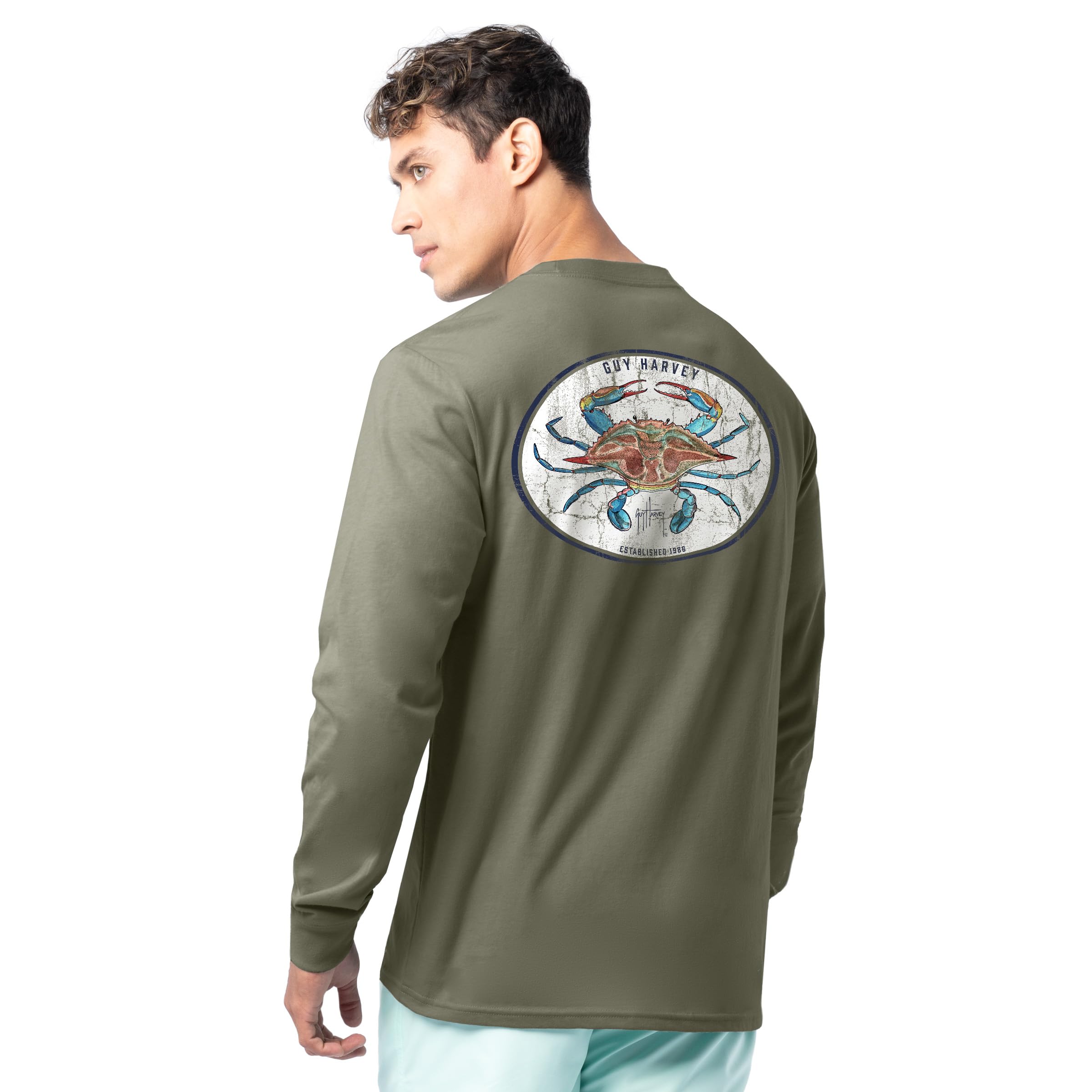 Guy Harvey Men’s Long Sleeve Lightweight Cotton Fishing Graphic T-Shirt