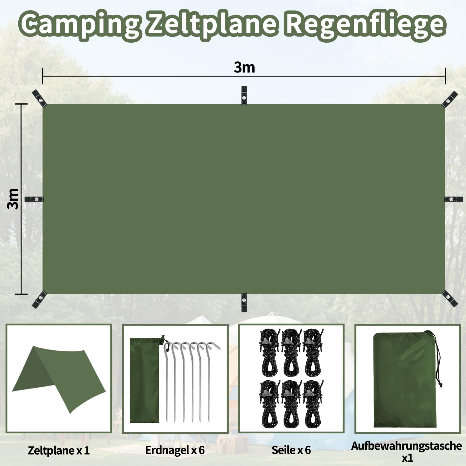 KOIUEYW Tarp wodoszczelna 3x3/3x4/3x5M, Plandeka kempingowa ultralekkka wodoszczelna, Anti-UV śnieg deszcz plandeka namiotowa z oczkami do kempingu, pikniku, wędrówek, hamaka, aktywności na świeżym