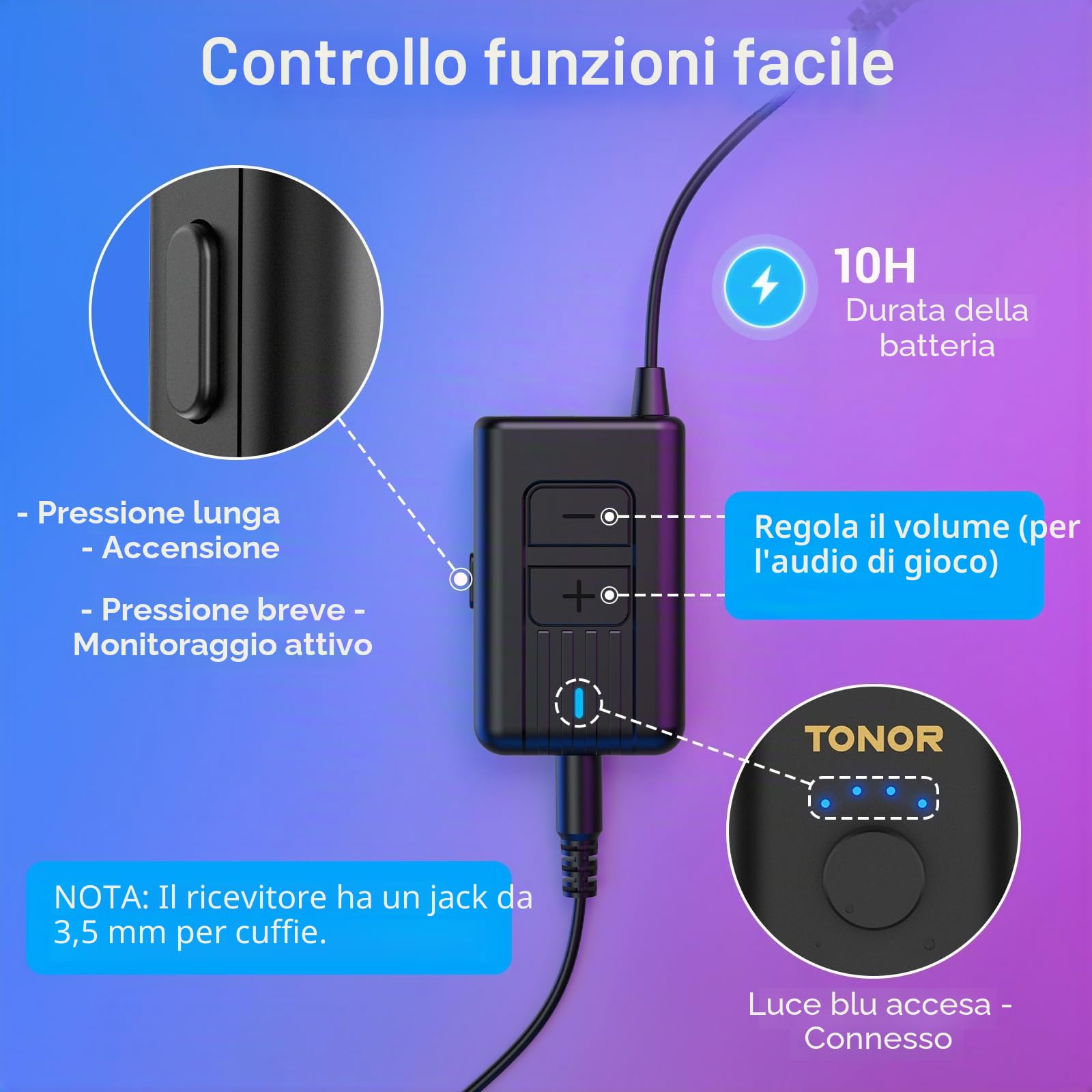 TONOR Microfono Wireless Gaming, Compatibile con Xbox & Schede Capture, Microfono Senza Fili a Condensatore RGB, Monitoraggio,Disattivazione,Volume Regolabile,Durata Della Batteria 15 Ore, TCX3 Flow