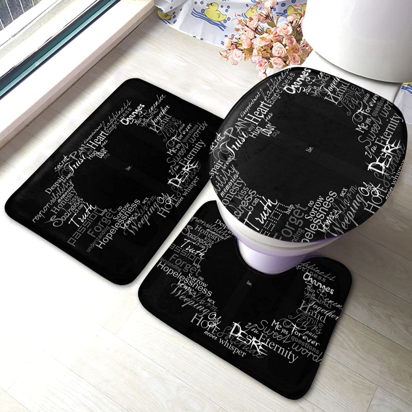 Amazon | トイレマット セット 3点 おしゃれ 黒 英語 愛してる 足元