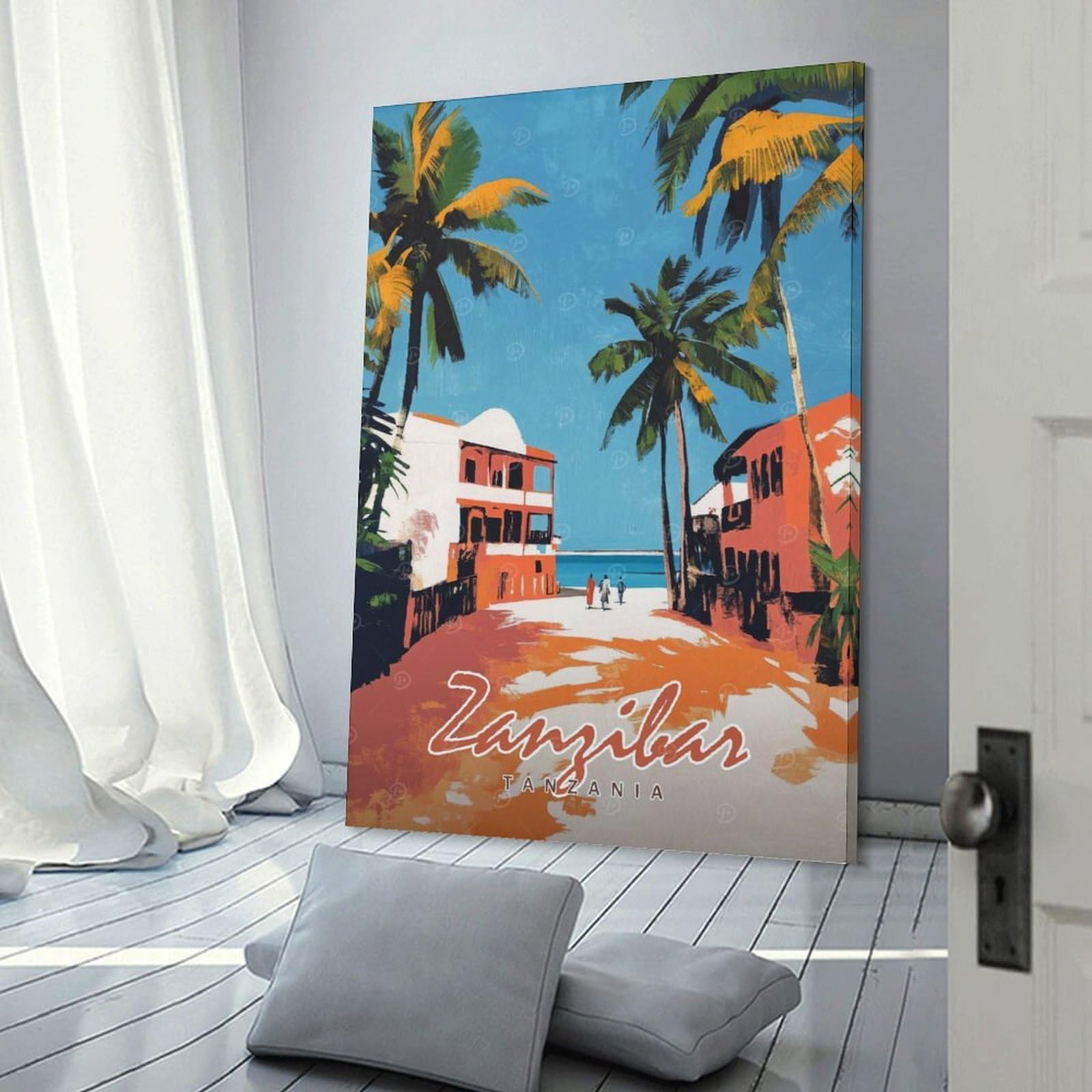 Junmoney Zanzibar Travel Hanging Wall Art, 16x24inch(40x60cm), for New Homes, Bedrooms Or Workspaces, Thoughtful Wall Decor for Art Lovers
