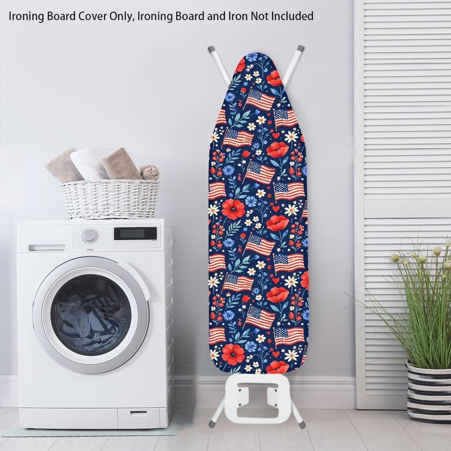 4th of July Ironing Board Cover, 16"x55" Standard Ironing Board Cover with Elastic Edge and Hook and Loop Fasteners, Scorch & Stain Resistant, Polyester Home Ironing Board Covers, Star Bright