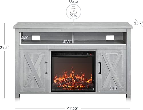 Miniatura 6 de BELLEZE - Mueble moderno con puertas de madera estilo granja y chimenea eléctrica para TV y centro de entretenimiento multimedia, para televisores