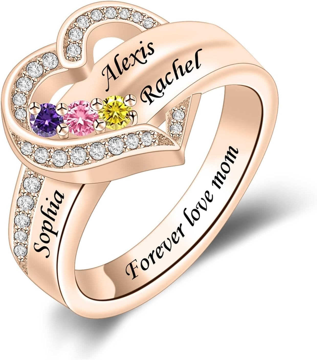 Personalized 925 Sterling Silver Mothers Ring with 1-8 Birthstone Custom Engraved Name Ring Family Birthstone Ring for Women Mom Grandma Daughter