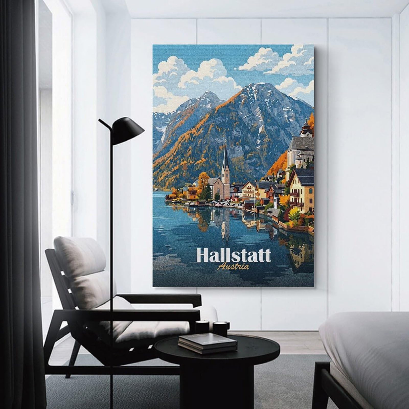 Junmoney Canvas Wall Art Hallstatt Austria Travel, 20x30inch(50x75cm), for Bedroom, Guest Room Or Reading Nook, Canvas Wall Decor for Personal Spaces