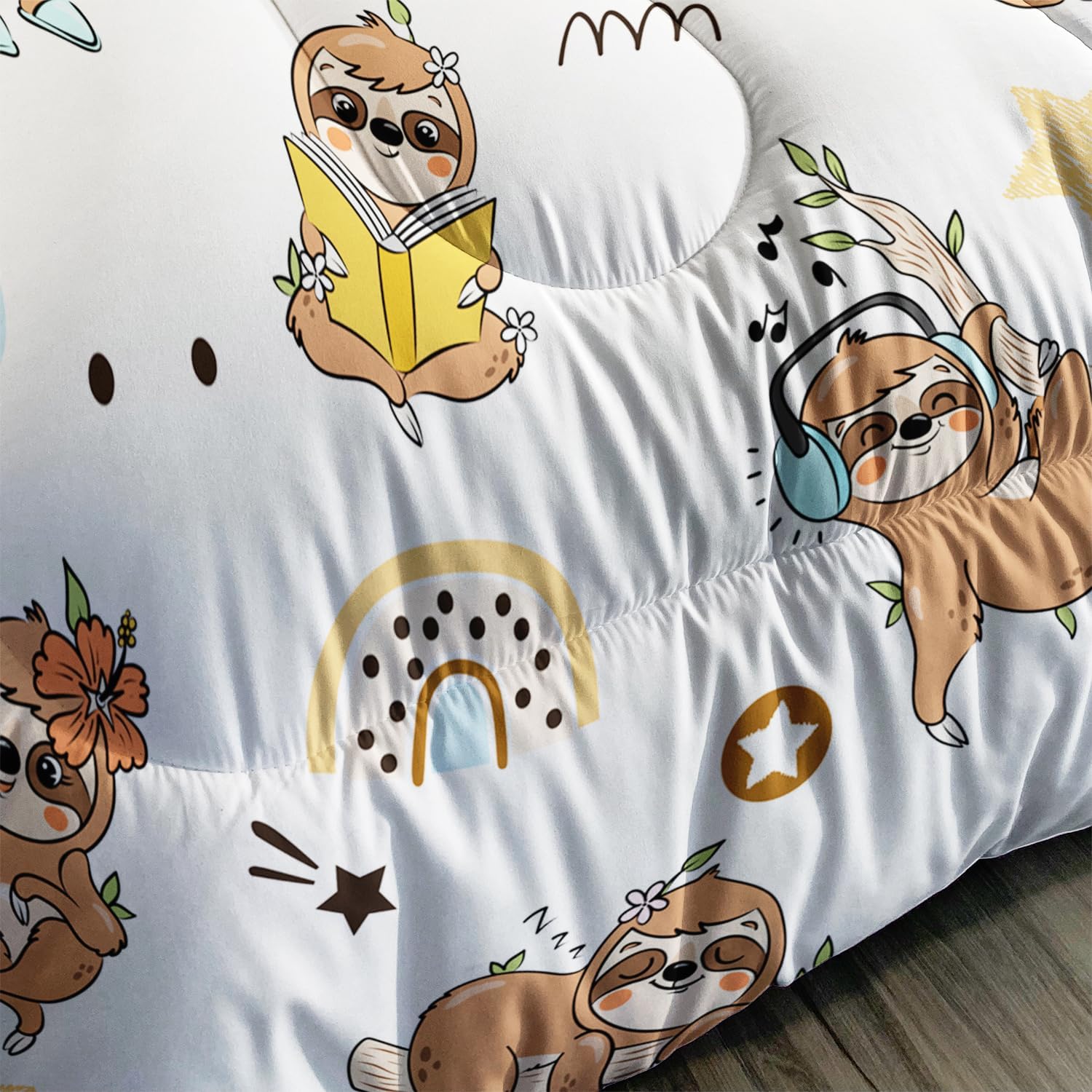 AILONEN Cute Sloth Comforter Set Queen Size, Cartoon Animals Pattern Bedding for Boys Girls, 3 Pieces With 1 Quilt and 2 Pillowcases