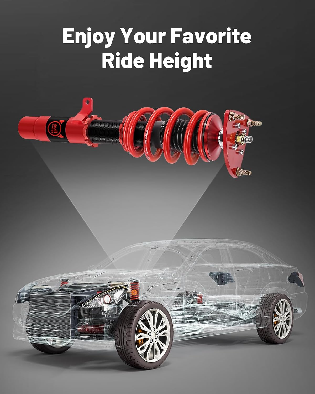 EVIL ENERGY Coilovers Compatible for Mazda 3 BK 2004-2009, BL 2009-2013, Hatchback & Sedan, Red, Height Adjustable Twin-Tube Coilover Suspension Kit