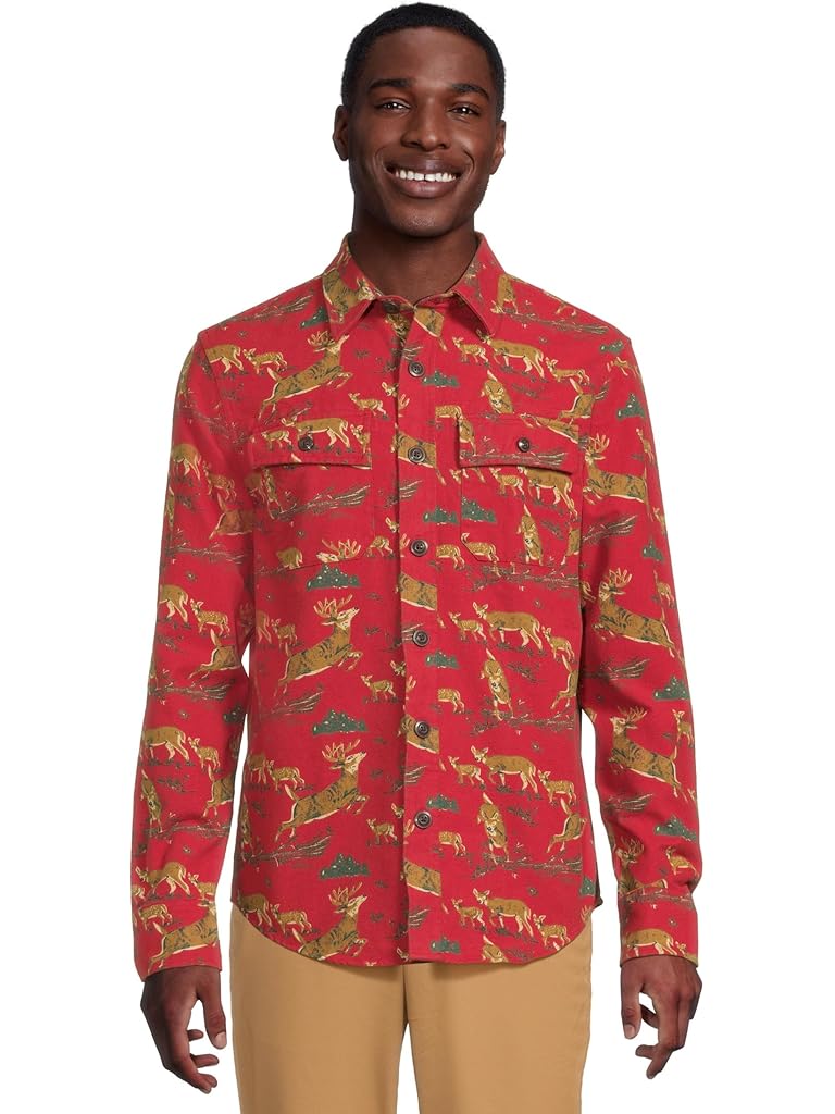 Red L.L.Bean Signature 1933 Chamois Cloth Shirt Long-sleeve Pattern Regular