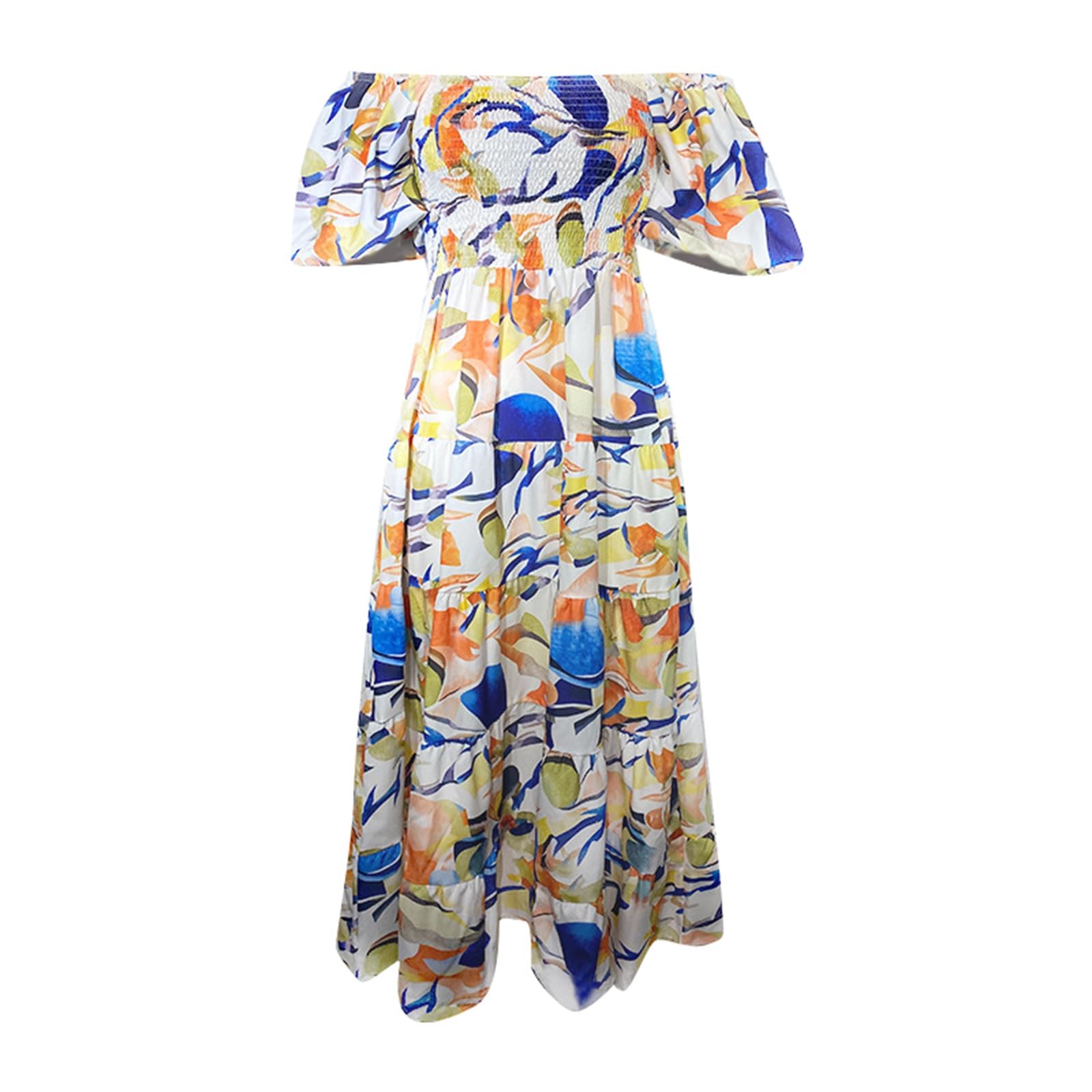 Generisch Abiti eleganti eleganti eleganti e senza spalle scoperte con volant e maniche a sbuffo da donna, perfetti per l'estate
