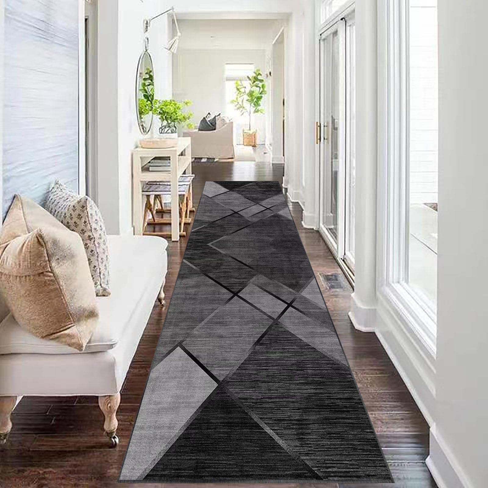 Tapis Couloir Long Moderne 80 x 200 cm Tapis Escalier Absorbant Paillasson Exterieur Tapis Cuisine Devant Evier Antidérapant et Lavable Tapis de Passage pour Cuisine Salon Chambre Entree Interieur