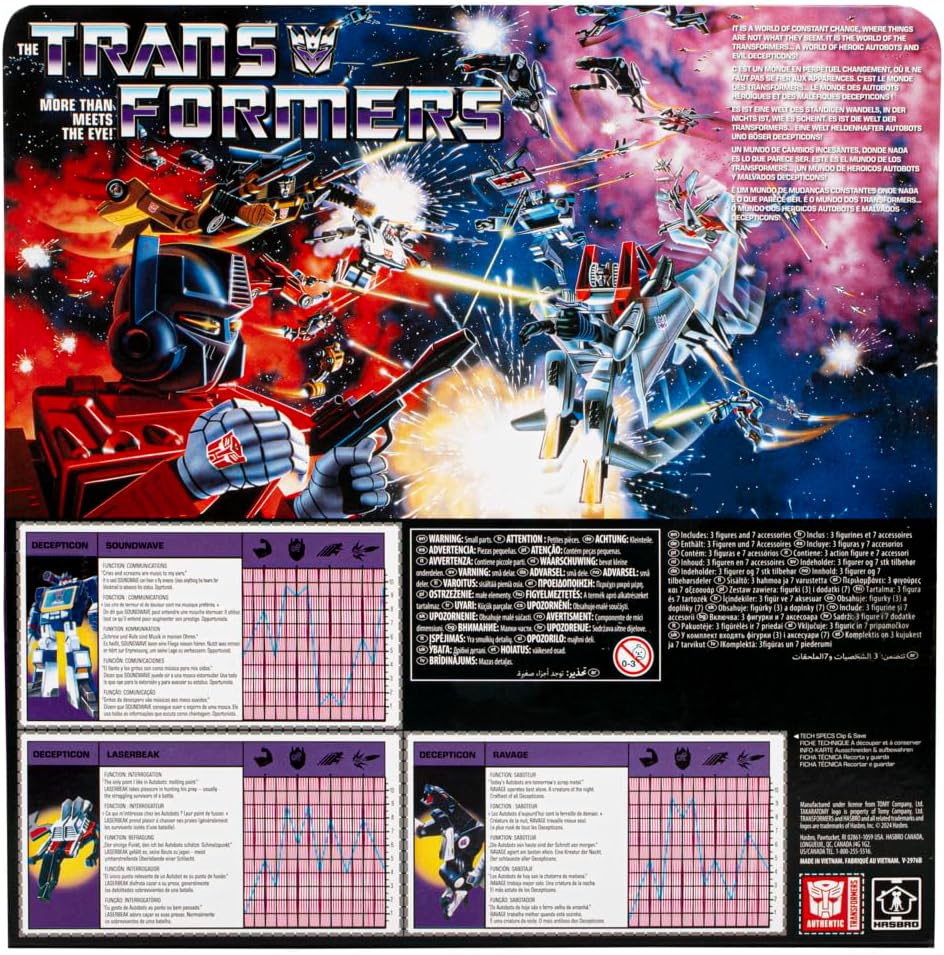 Transformers Decepticon Communicator Soundwave Action Figure, 40th Anniversary Edition Soundwave, Laserbeak, & Ravage Kids Toy Action Figure for Boys and Girls