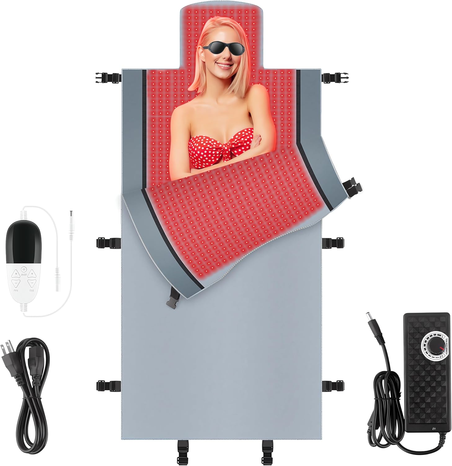 2025 New 3100pcs Dual Wavelength LED Beads 660nm&850nm Red Light Therapy Mat Full Body Used to Relieve Pain 71”x 33”（Gray）