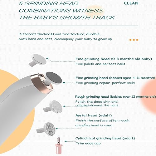 Miniatura 4 de Cortadora de uñas eléctrica para bebés, limpiador de uñas recargable, 4 modos de velocidad, máquina de taladro eléctrico inalámbrico seguro con foco