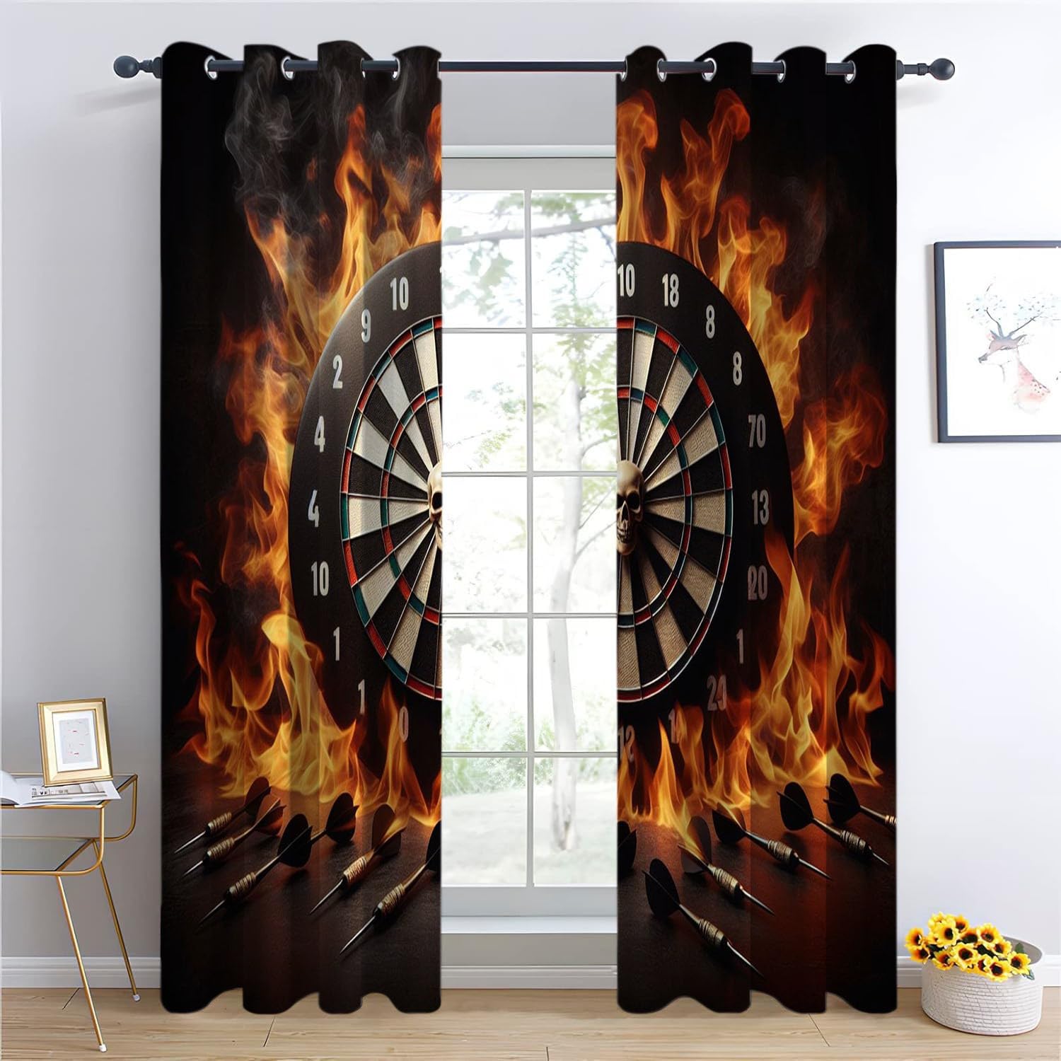 Flame Darts Roulette-Thema Verdunkelungsvorhang Schwarz, 2er Set Blickdichte Vorhänge mit Ösen H215 x B110 cm, Polyester Gardinen für Schlafzimmer Wohnzimmer Kinderzimmer