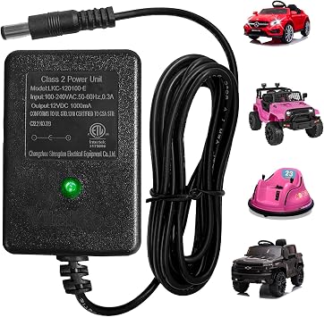 12V Battery Charger for Kids Ride on Toys,Best Choice Products Wrangler SUV Kid Trax Dynacraft Toy Car Universal Battery Power Supplies 12Volt 1A