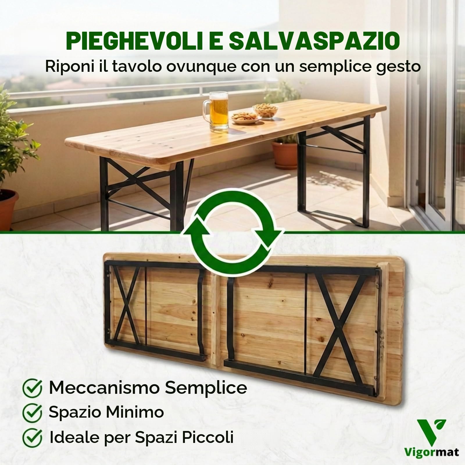 Set Gambe Pieghevoli per Tavolo e Panca in Metallo, Kit Fissaggio Incluso - Set Gambe per Panche Pieghevoli 43x23 cm e Gambe Tavolo 73x53 cm da Esterno, Birreria, Giardino (2+2 Gambe + 2 Kit)
