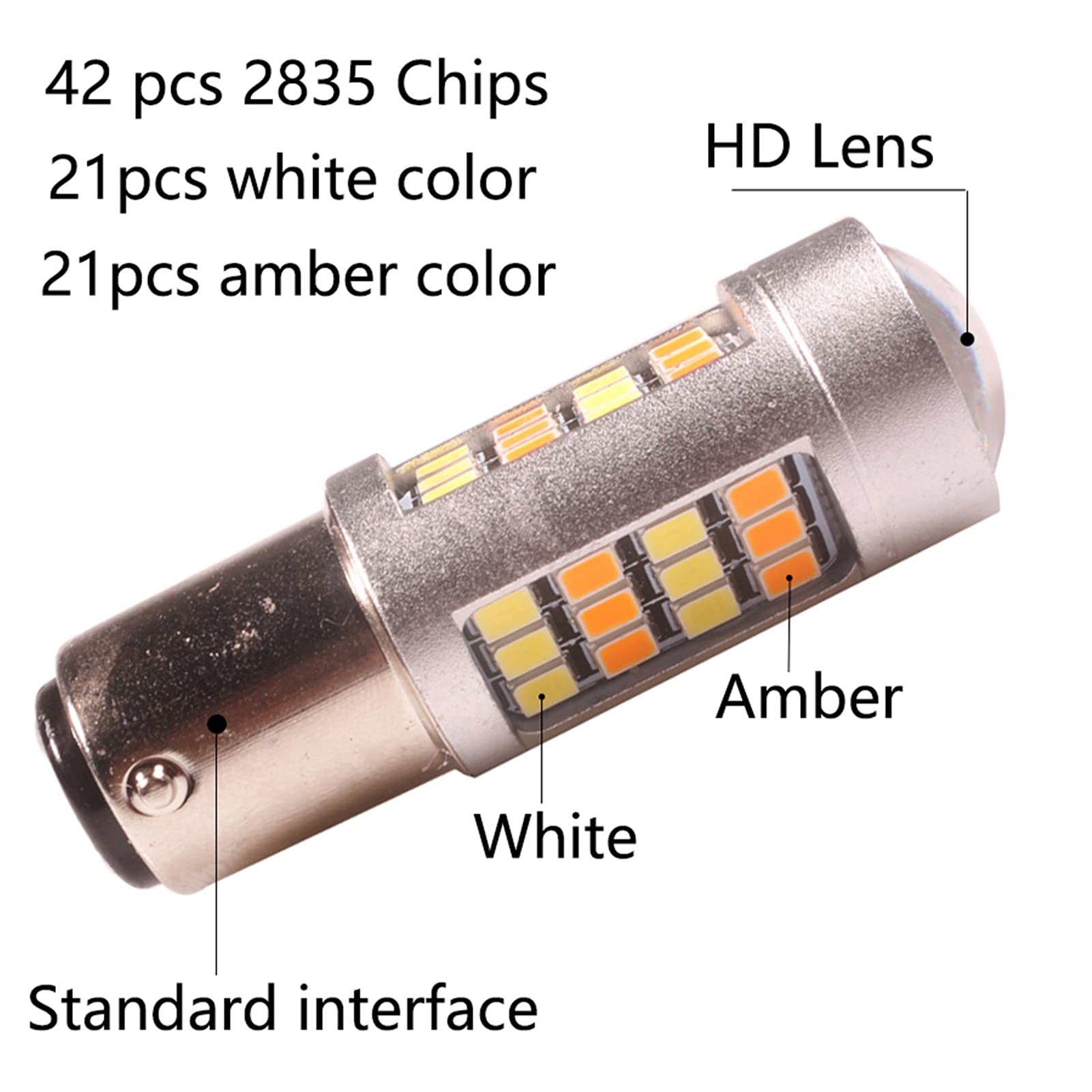 Żarówka ledowa 2 sztuk Dual Color Led Cebuls do samochodów DRL & Turn Lights 2835 42-SMD 1157 Bay15d P21 / 5W T25 3157 P27 / 7W T20 7443 W21 / 5W (Color : White to Amber, Size : 1157 BAY15D)
