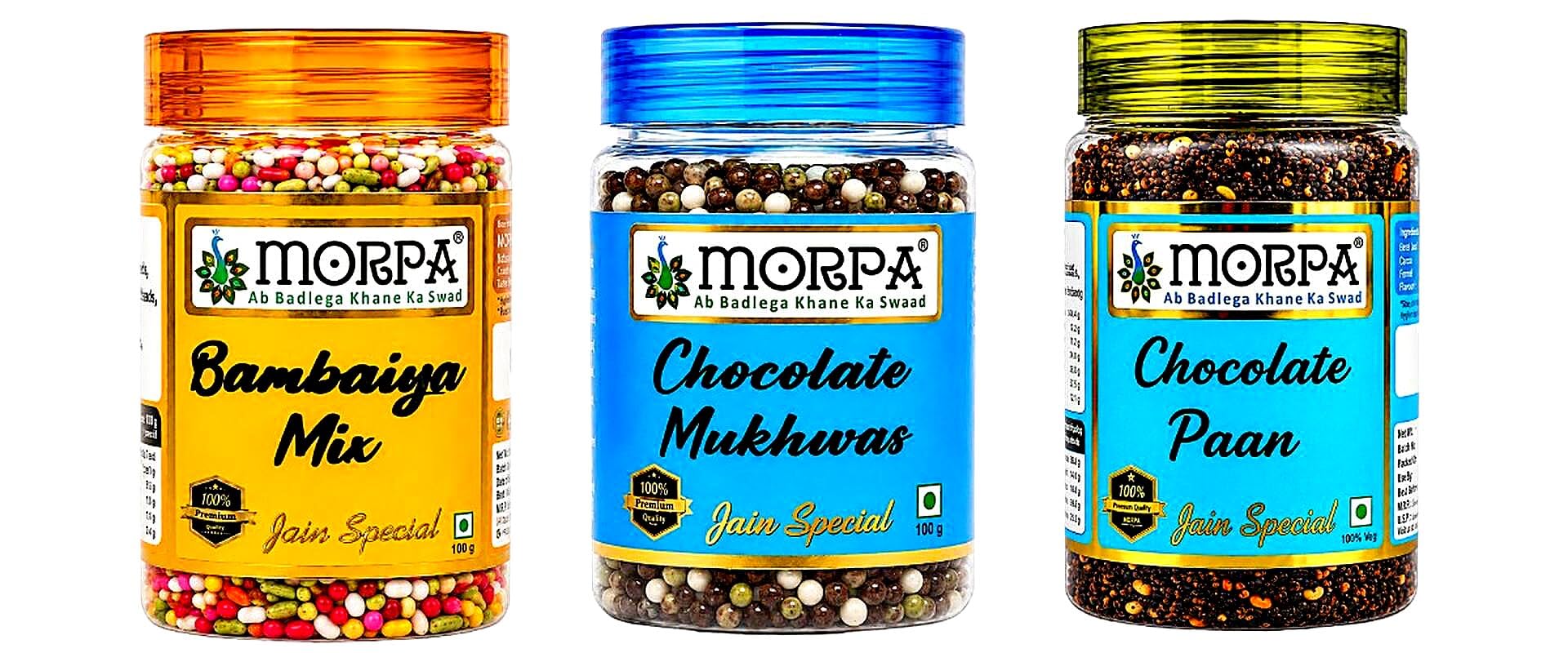 Morpa Bambaiya Mix, Chocolate Mukhwas and Chocolate Paan Jain Special Snack Mix Combo, 100g Each, Pack of 3-image-31