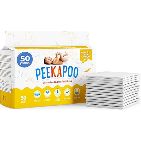 Peekapoo - Disposable Changing Pad Liners (50 Pack) Super Soft, Ultra Absorbent & Waterproof - Covers Any Surface for Mess Free Baby Diaper Changes