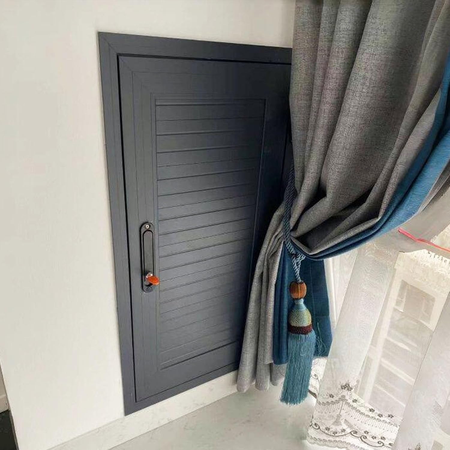 Modern Soundproof Wall Access Panel, Aluminum Decorative Access Door, Sound-Insulating Louver Design for Drywall, Plumbing & Electrical Maintenance(Gray,14x32in(36x81cm))