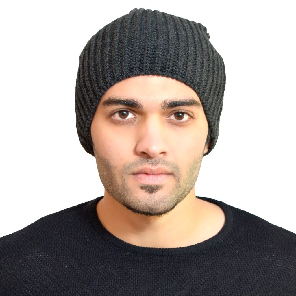 513 Men's Acrylic Knitted Solid Soft and Warm Winter Woolen Skull Beanie Cap Charcoal
