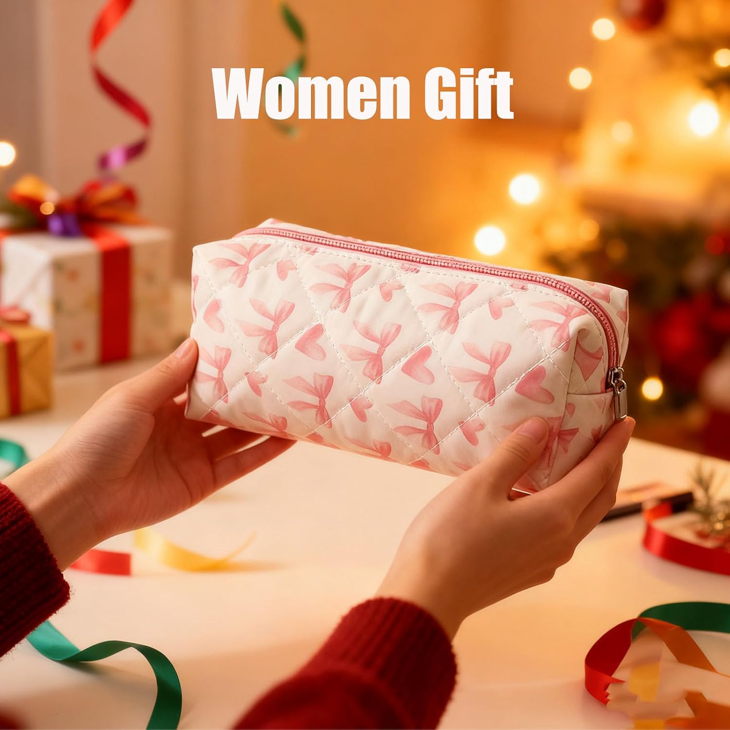Makeup bag Small Make Up Pouch for Purse Simple Women Girls Heart Cosmetic Bags image 4