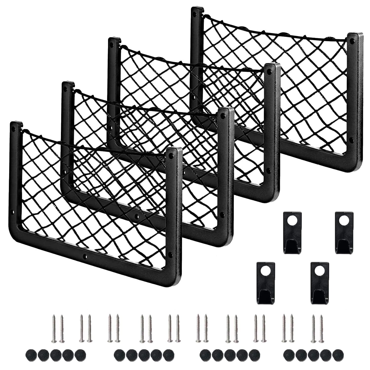 CLEYCYE 4 Pcs Storage Solutions Nets for Van Campervans , Elastic Net, Motorhome Accessories Car Mesh Cargo Net Bag With Hooks Plastic Frame Caravan Camper Boat, (cww-01)