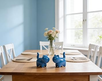 3 inch Blue Cats Couple Figurine Glossy Ceramic, Set of 2 | Sleek Minimalist Design Cats Couple Figurine for Home Office Table Desk Shelf Decoration Housewarming Wedding Gift