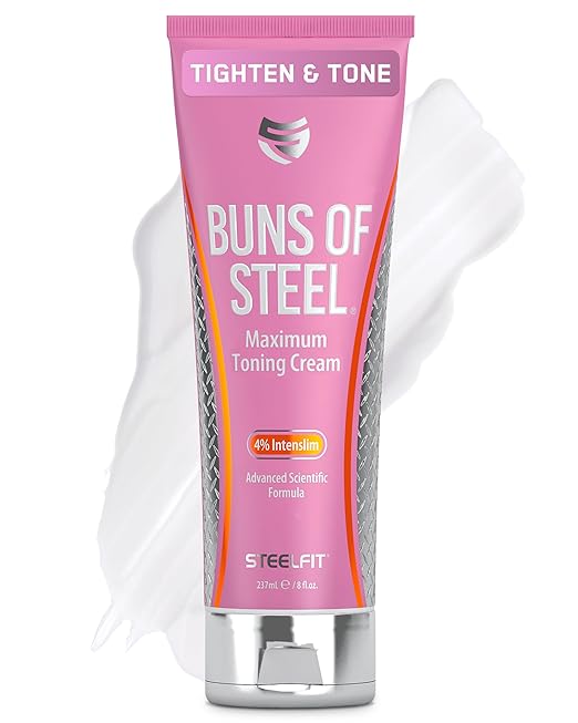 SteelFit Maximum Toning Cellulite Cream, Buns of Steel - Skin Firming & Tightening Body Lotion with Caffeine for Stretch Marks - Anti-Cellulite Remover Treatment for Booty, Thighs, Legs & Glutes