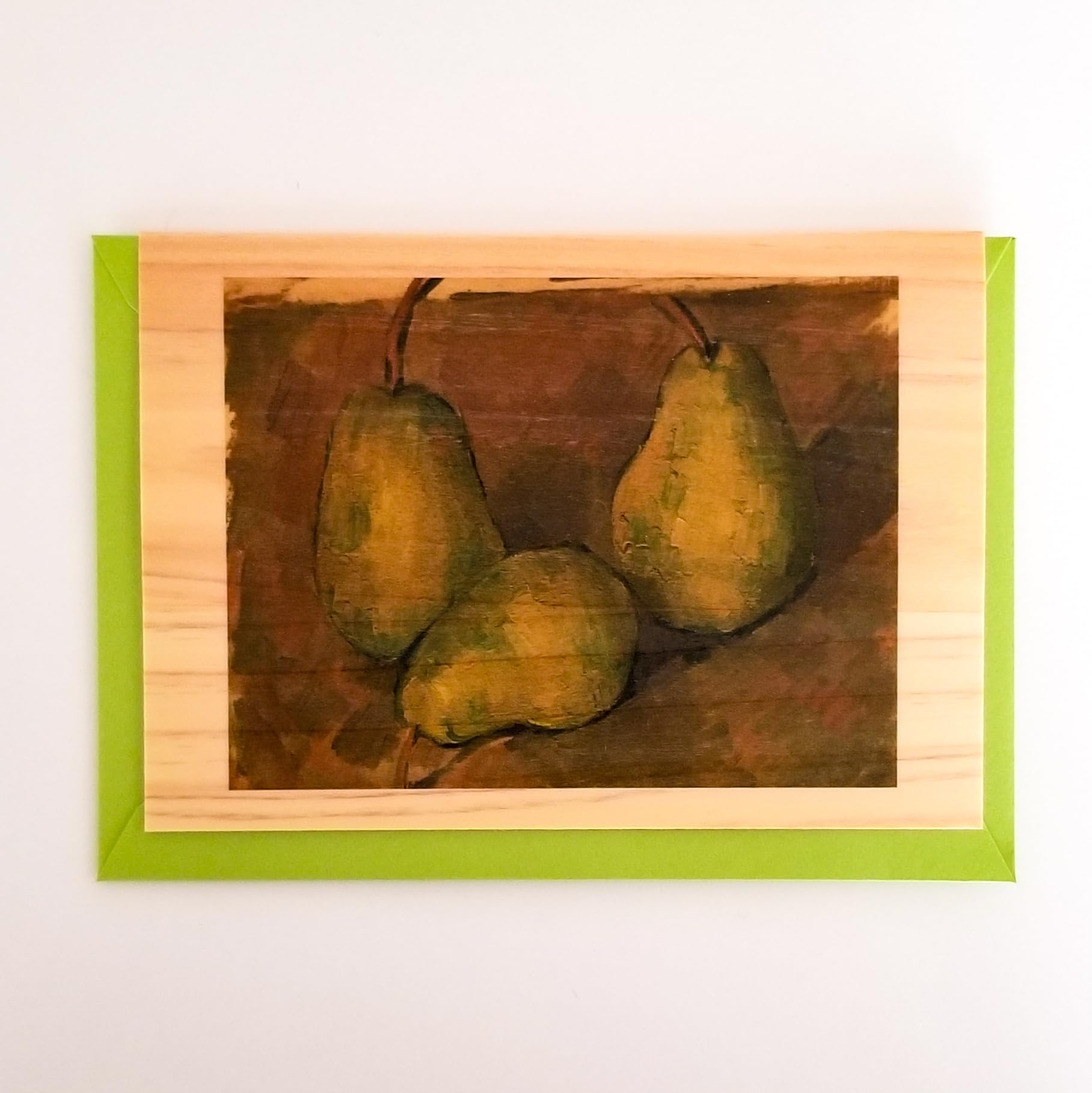 Wooden greeting card [Series: Cezanne] Three Pears, Light and thin wooden material sliced from real wood, Japanese cypress, HINOKI