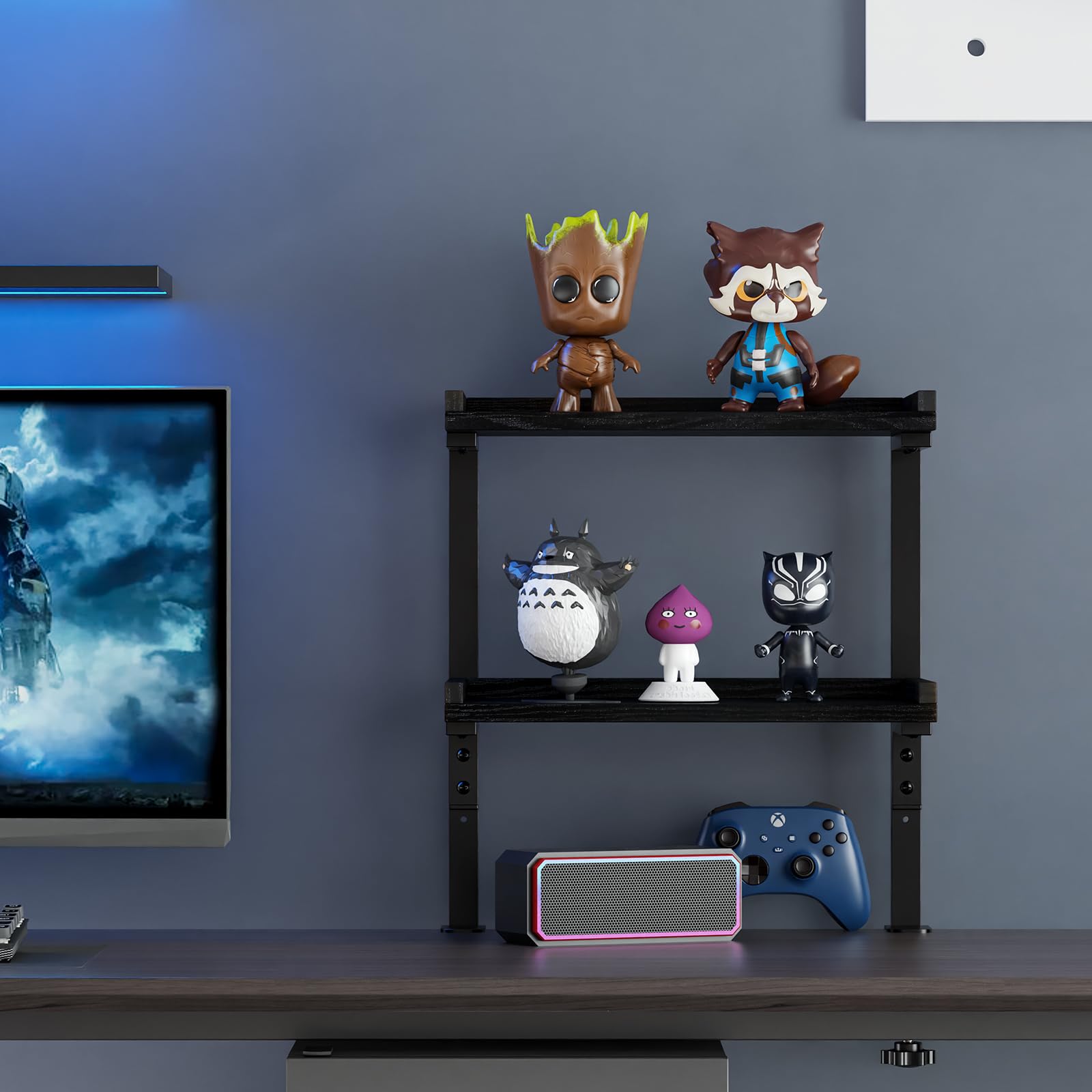 THYGIFTREE Mensola da Scrivania in Legno a 2 Livelli, Lungo 31.8 cm Scaffale da Scrivania per la Parte Superiore e Inferiore, Organizer per Accessori, Ufficio e Gaming (Nero)