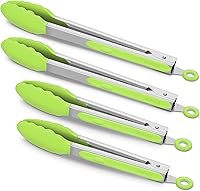 Vista 10 de Paquete de 4 pinzas de cocina negras, de silicona de alta calidad, sin BPA, antiadherentes, acero inoxidable, para barbacoa, para cocinar, asar a