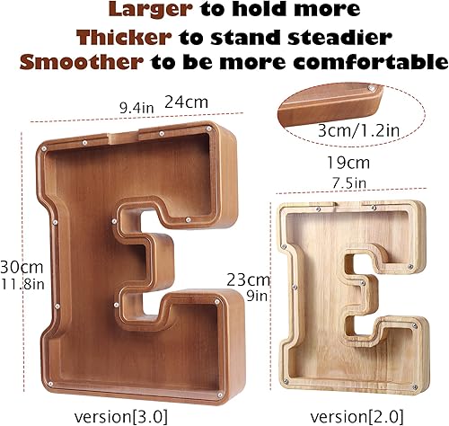 Miniatura 2 de UBeesize Alcancía de madera extra grande de 12 pulgadas, alcancía de letras para niños y niñas, banco de monedas para niños, Navidad, cumpleaños,