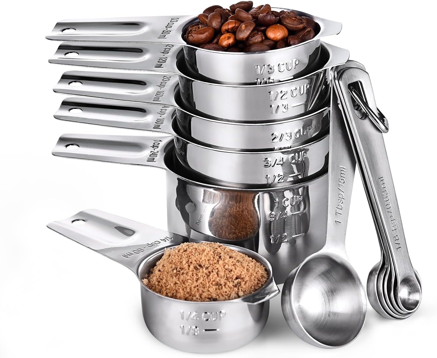 U-Taste Measuring Cups and Spoons 12 Pieces: 18/8 Stainless Steel Kitchen Metal Measure Gadgets, Heavy Duty Stackable Portion Teaspoon Tablespoon Scoop for Baking Cooking Dry & Liquid Food Ingredient