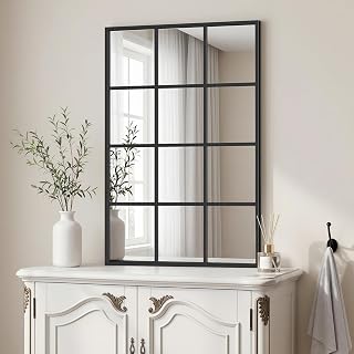 Windowpane Mirror, 20x28 Black Metal Framed Window Wall Mirror