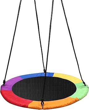 Detachable Swing Sets for Kids Playground Platform Saucer Tree Swing Rope 1M 40 inches Diameter,Rainbow Color