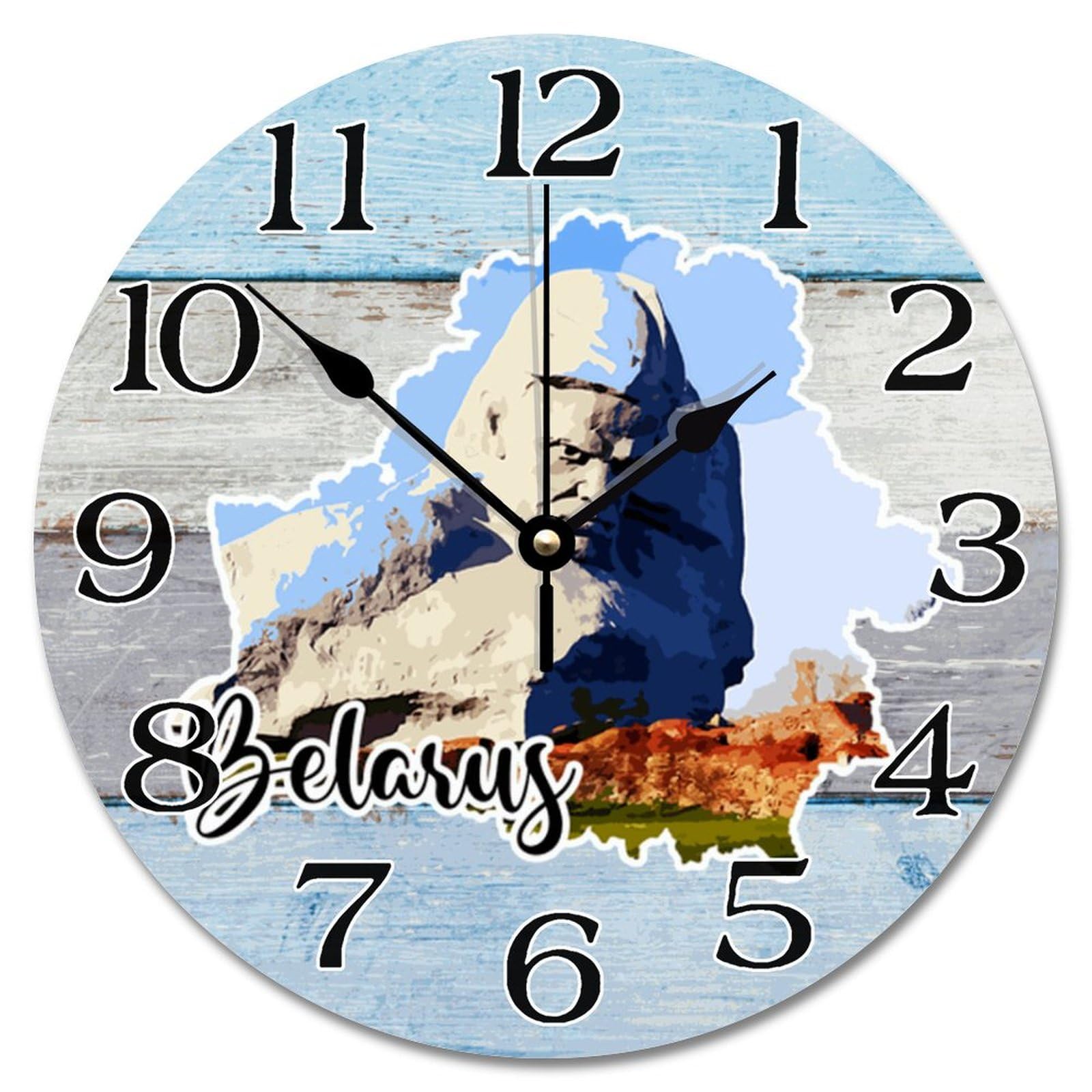 Horloge murale en bois paysage de la Biélorussie, idée cadeau déco maison moderne