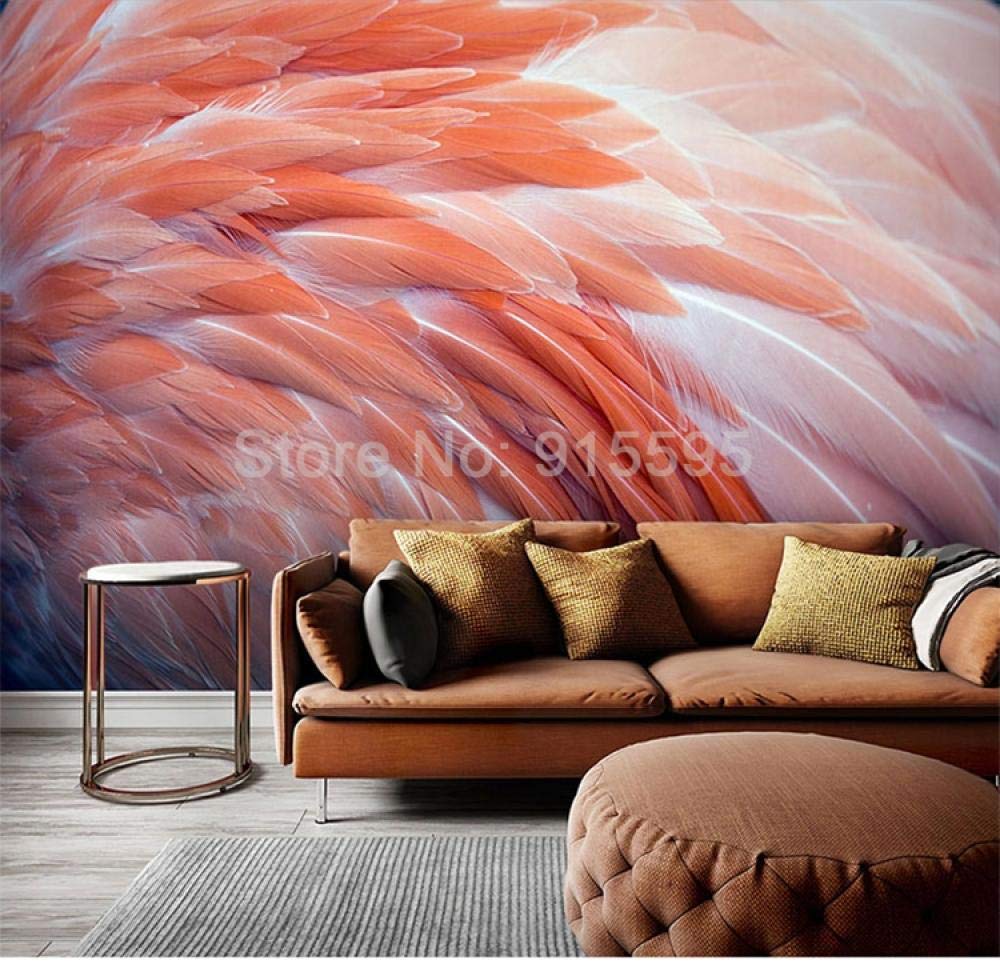 Papier peint flamant rose 3D pour masquer les grands murs vides du salon 350x245 cm