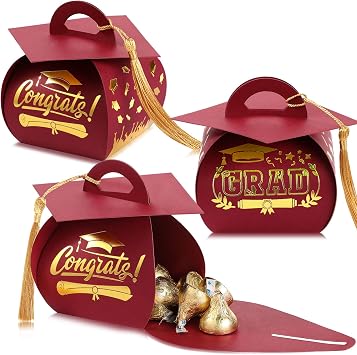 TaoBary 30 Pcs Graduation Cap Gift Boxes Graduation Decorations Class of 2026 Candy Box with Tassel for 2026 Grad Party Favors SuppliesMaroon, Gold