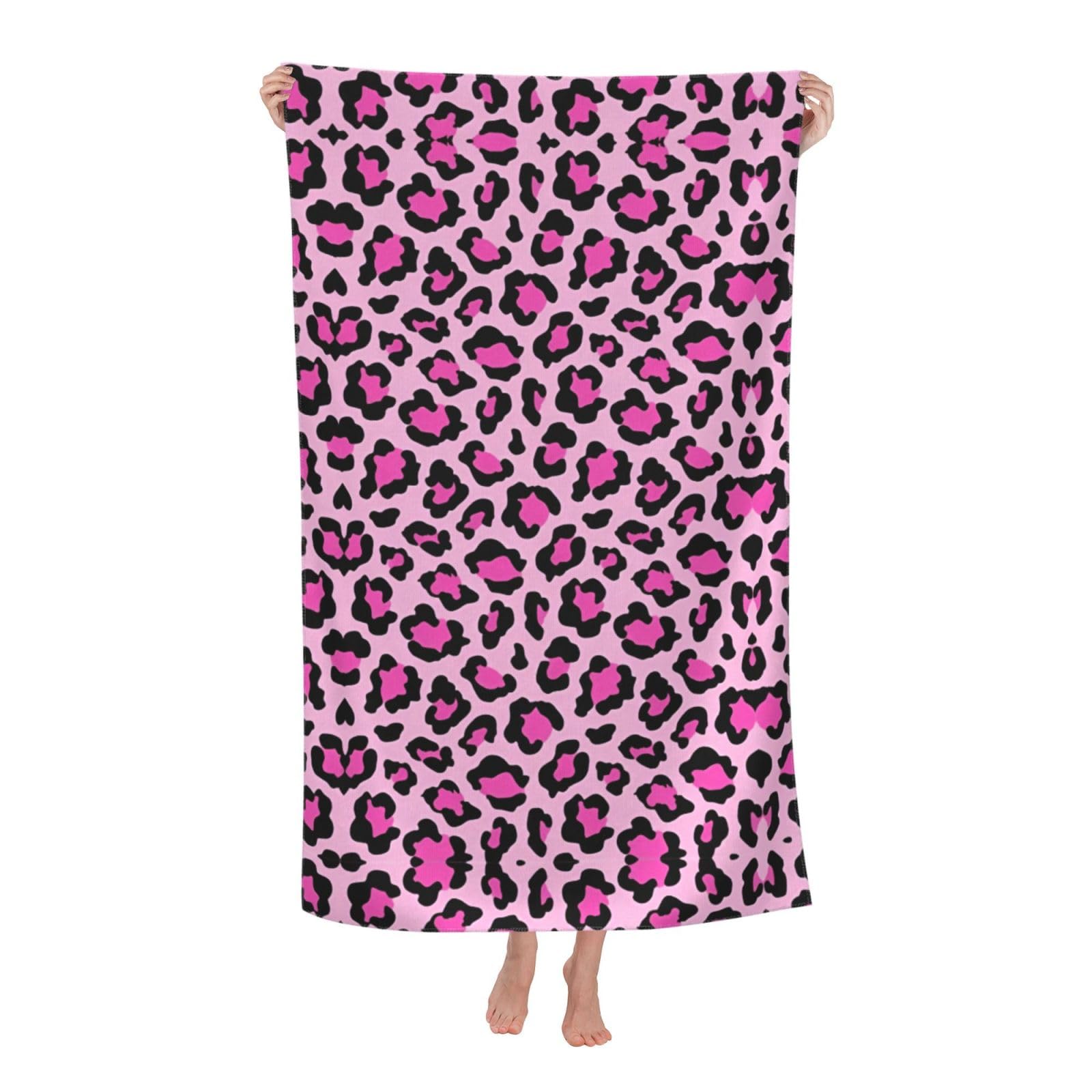 Pojknbv White Leopard Print Print Oversized Adult Beach Towel Quick-Dry Comfortable Lightweight Travel Pool Camping