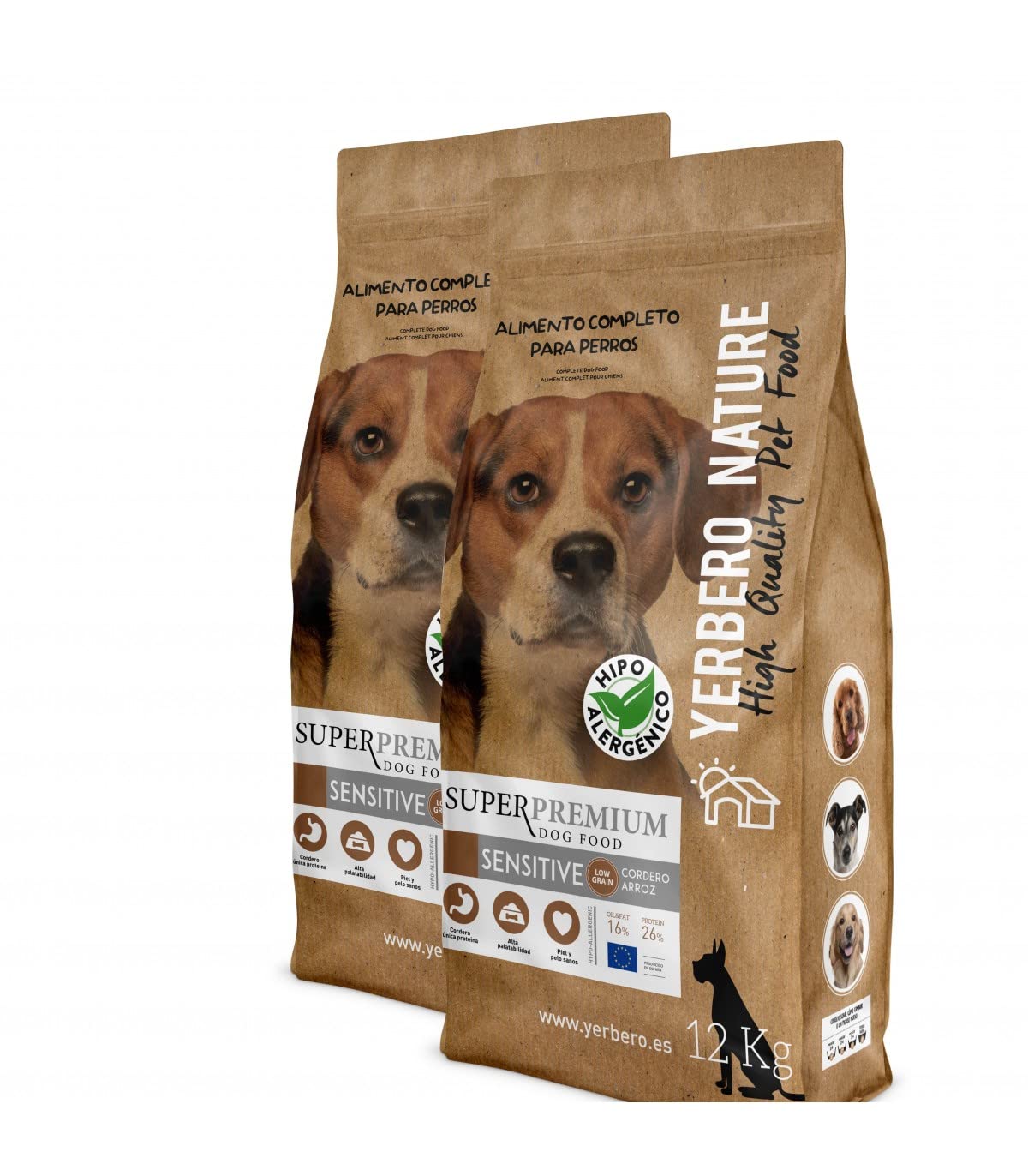 Yerbero Nature Sensitive Nueva Formula Low Grain Pack de 2 uds de 12 kg Comida Hipoalergénica para Perros con 16% de Ahorro.