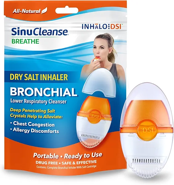 SinuCleanse Inhalo Bronchial Dry Salt Inhaler, 100% All-Natural Salt Crystals Help You Breathe Easier, 1 Portable Respiratory Inhaler