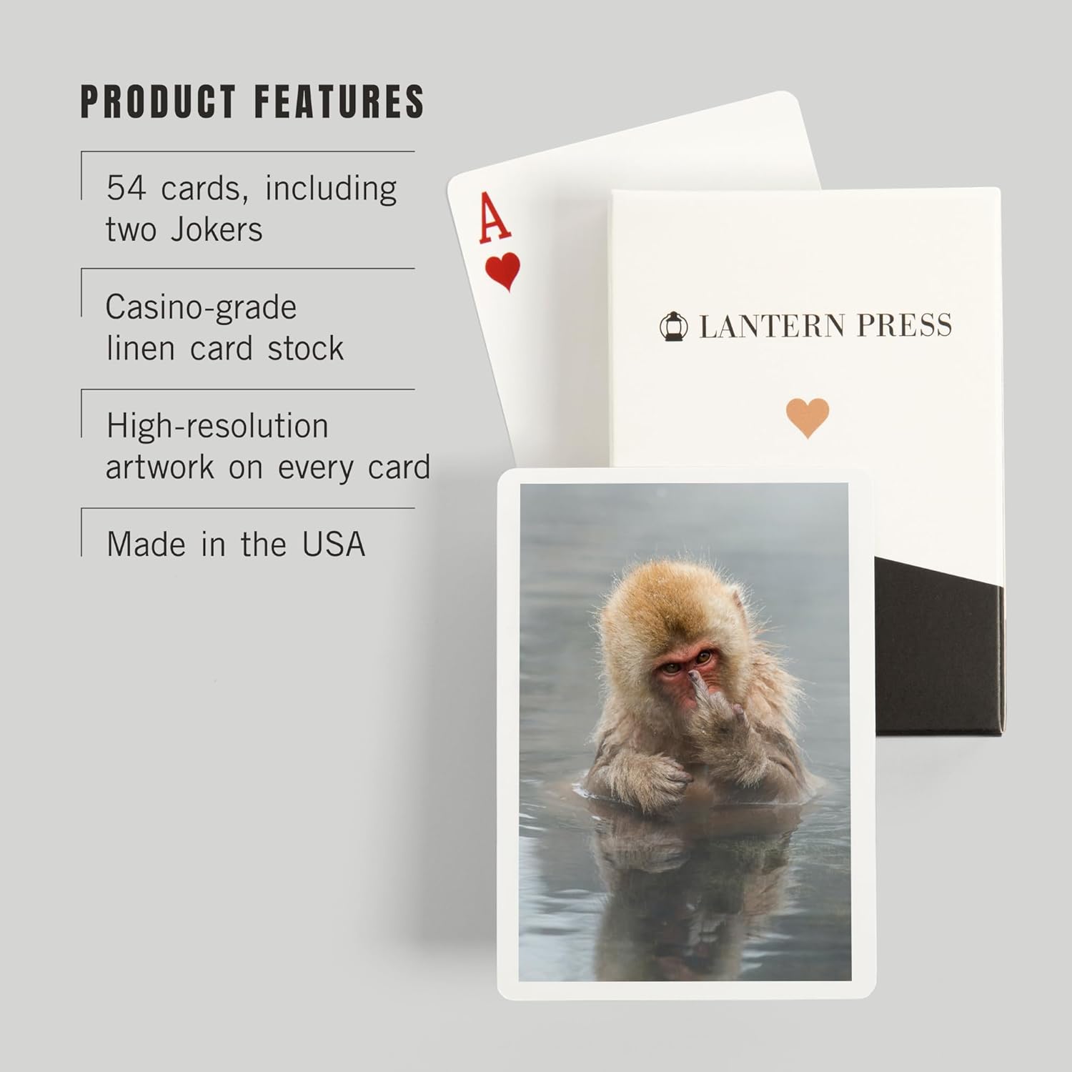 Lantern Press Japanese Macaque Monkey Showing Middle Finger, Photography, 52 Playing Cards for Adults, Poker Size Card Deck