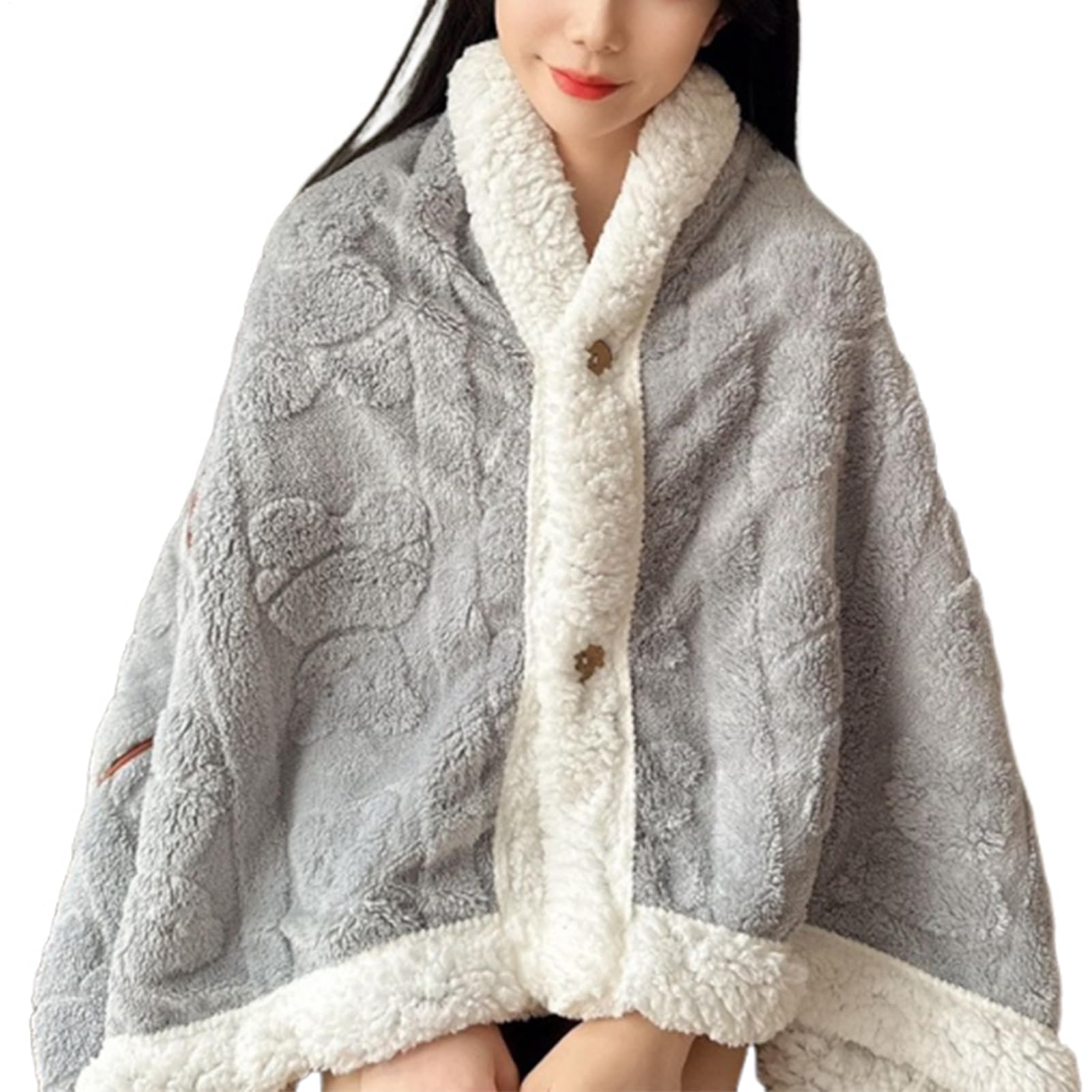 Châle Couverture Cape en Flanelle Douce Boutons | Couverture Portable Adulte Pour Bureau Hiver Lecture Canapé Lit Fauteuil Camping