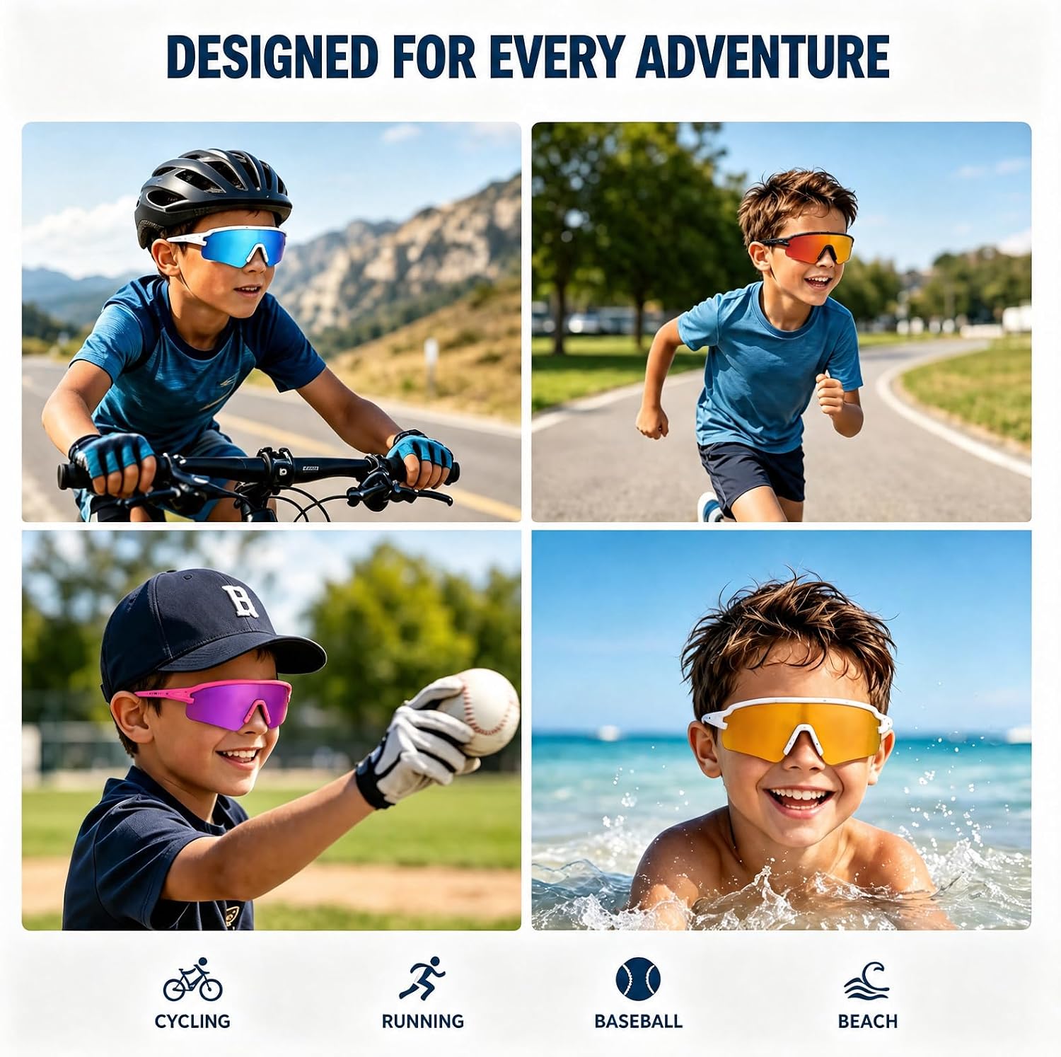 ROCKBROS Polarized Kids Cycling Glasses Youth Kids Baseball Sunglasses UV400 Protection Goggles Girls Boys.
