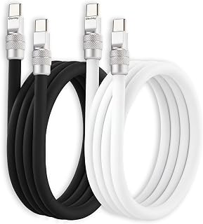 chubbycable 240W Silicone USB C to C Cable, 2 Pack, Black+White, 4.9FT