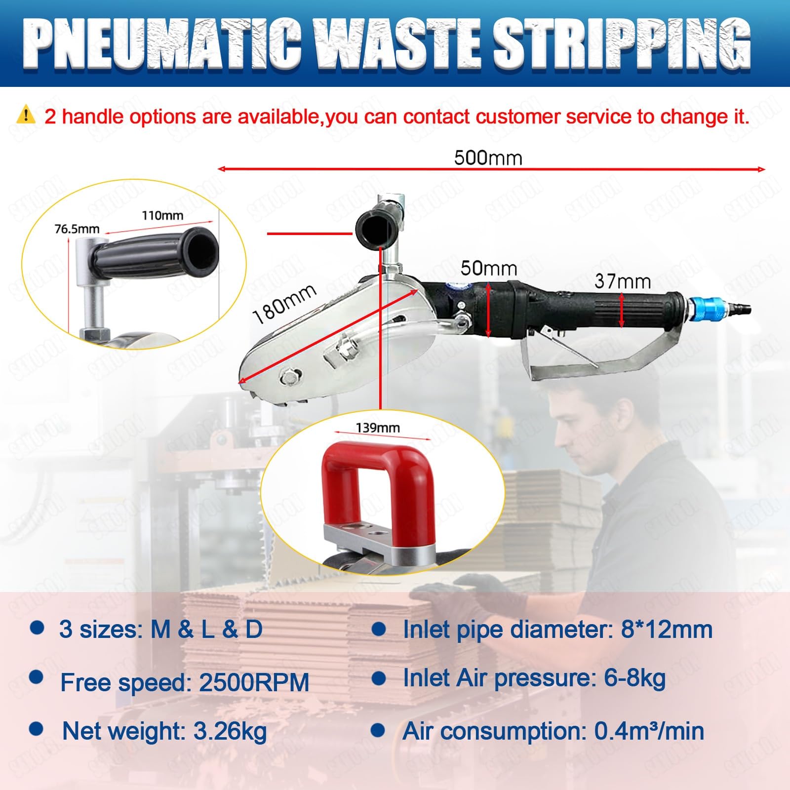 Desincrustador Neumático Industrial De Cartón, Herramienta Portátil Para Recortar Bordes De Papel, Presión De Entrada 6-8 KG, 2500RPM Consumo 0.4m³/min, Para Desechos Corrugados(Large teeth)