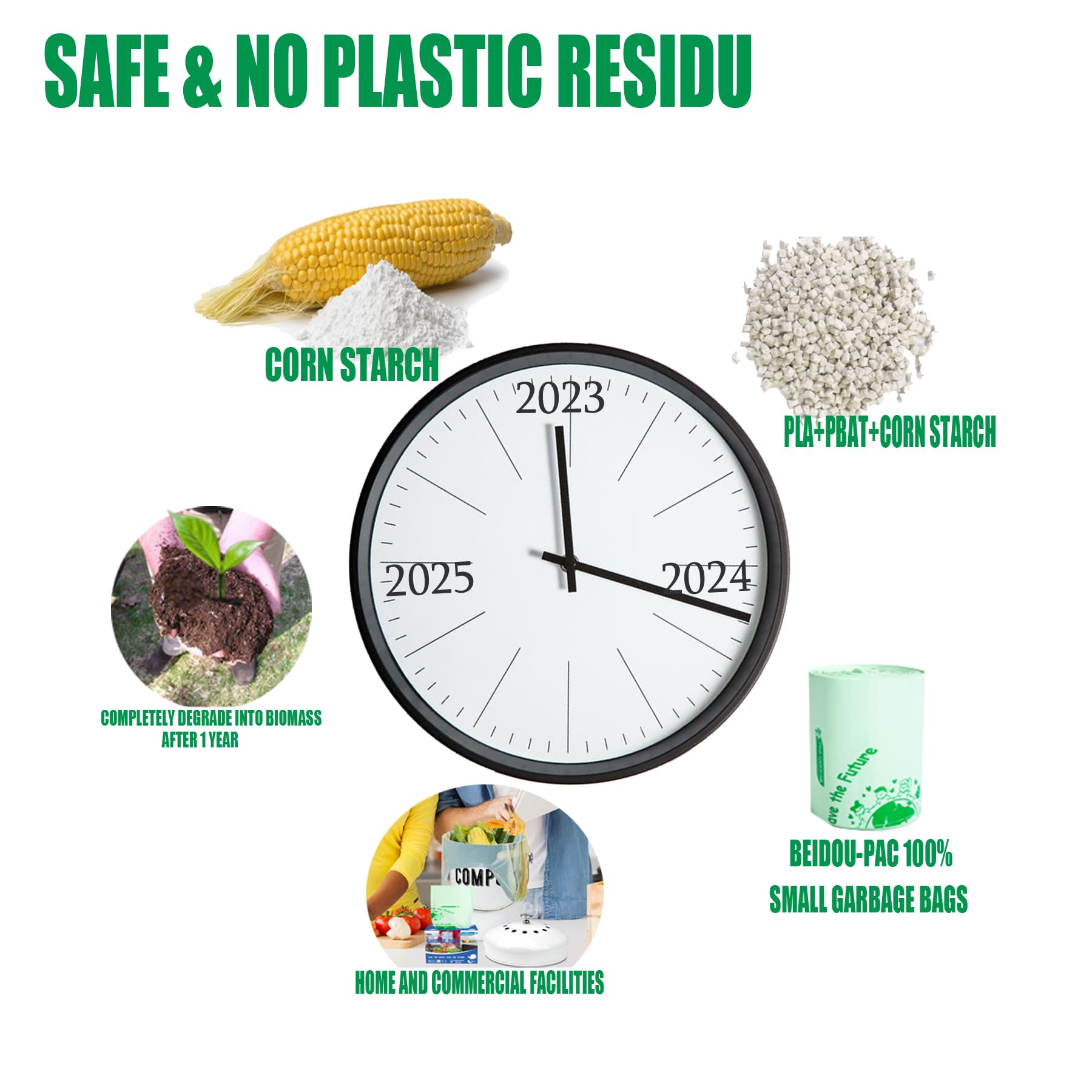 BEIDOU-PAC Bolsas de basura 100% compostables, bolsas de compostaje de 3 galones, bolsas de basura pequeñas de cocina con asa, 100 bolsas de basura biodegradables resistentes, bolsas de basura de