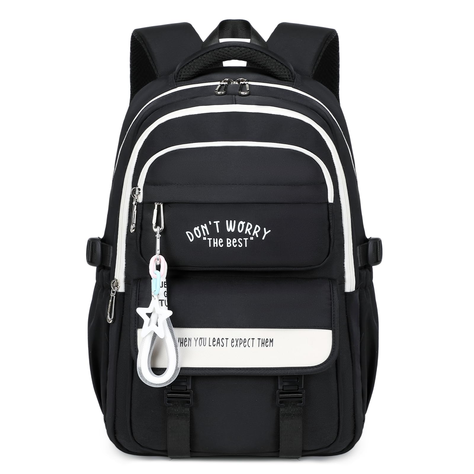 Tanou Zaino Ragazza Scuola Media e Superiore | Zaini Grande in Nylon per Ragazze Adolescenti, Zaino Casual Impermeabile per la Scuola Viaggio con Tasca Porta Pc, Nero