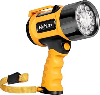 12800mAh Rechargeable Spotlight & Floodlight Combo, High Lumens LED Searchlight with COB Flood Light, 4 Lighting Modes, Handheld Spotlight with Foldable Stand for Camping, Outdoor Use (Yellow)